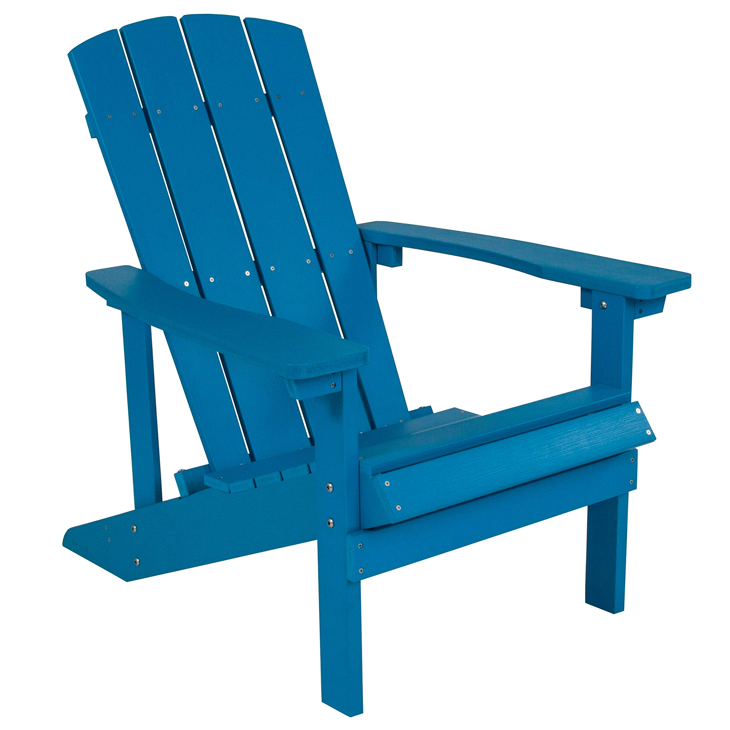 EMMA + OLIVER Campfire Set - 2 Blue Poly Resin Adirondack Chairs & 29