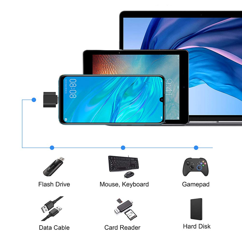 2 Pack USB-C to USB-A Adapter - Compatible with MacBook Pro, Samsung Galaxy, Type-C Smartphones & Tablets - High-Speed Data Transfer - Perfect for Office, Travel & Home Use (Black)