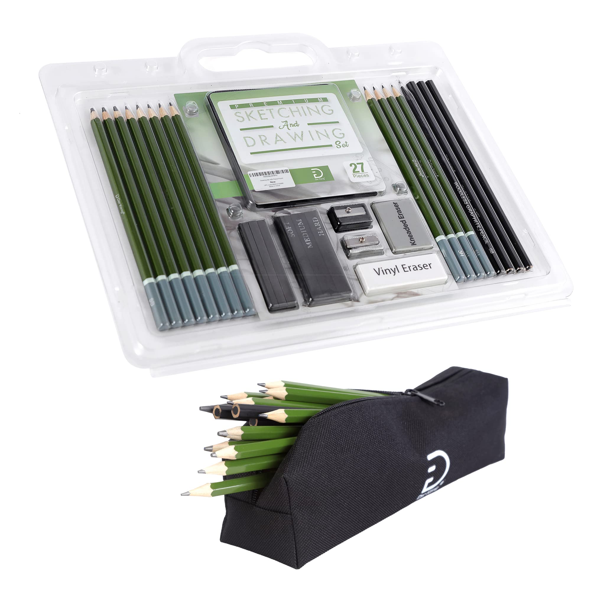 Professional 27-Piece Drawing Pencils Set - Sketching Kit with Graphite Art Pencils, Charcoal Pencils, Kneaded Eraser & Sharpener - Perfect for Artists, Beginners & Sketching - Includes Portable Pencil Pouch for School, Office & Travel