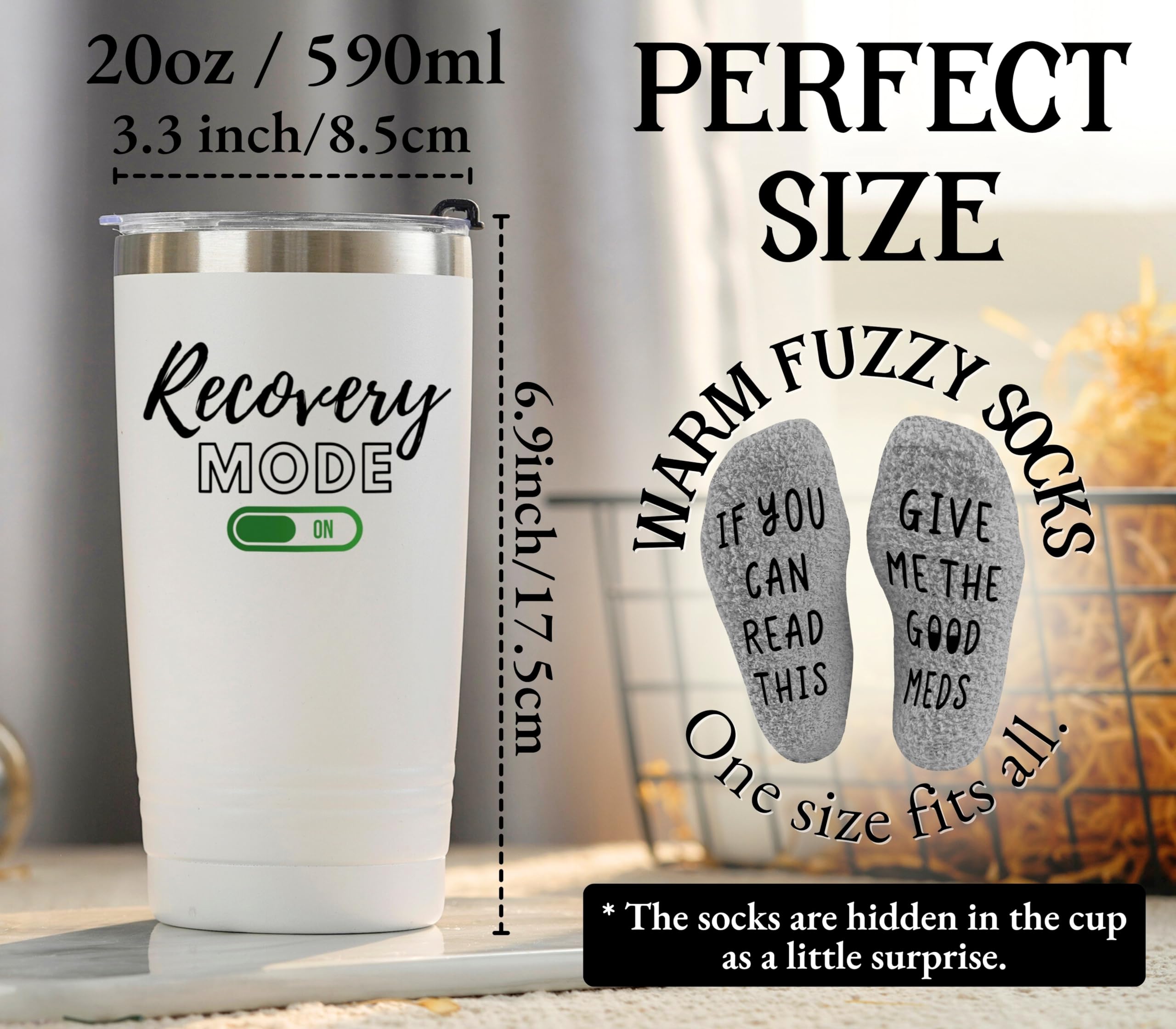 Funny Get Well Soon Gifts for Women & Men - 20oz Inspirational Hospital Mug with Socks (If You Can Read This Bring Me) - Perfect Surgery Recovery & Chemo Patient Gift for Hospital Stay, Home Care & Comfort