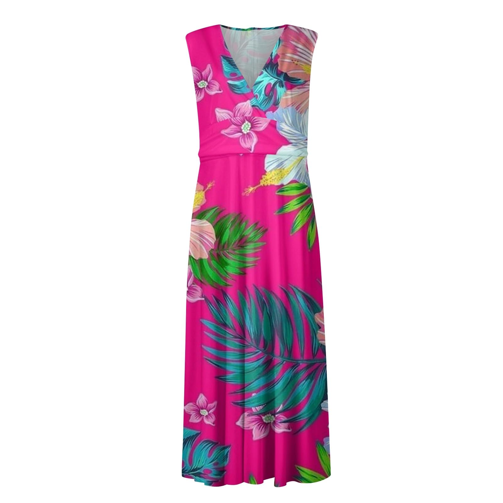 Women's Flowy Deep V-Neck Floral Maxi Dress - Sleeveless Casual Swing Dress for Summer, Beach, Party & Elegant Occasions