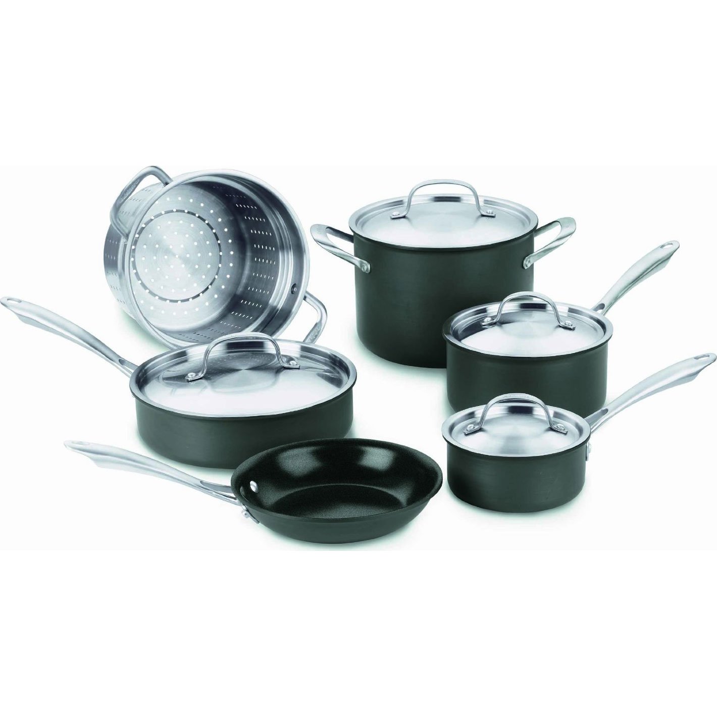 Cuisinart GG-10 Hard Anodized 10-Piece Nonstick Cookware Set - GreenGourmet Eco-Friendly Black Pots and Pans for Healthy Cooking | Perfect for Frying, Sautéing & Everyday Meals