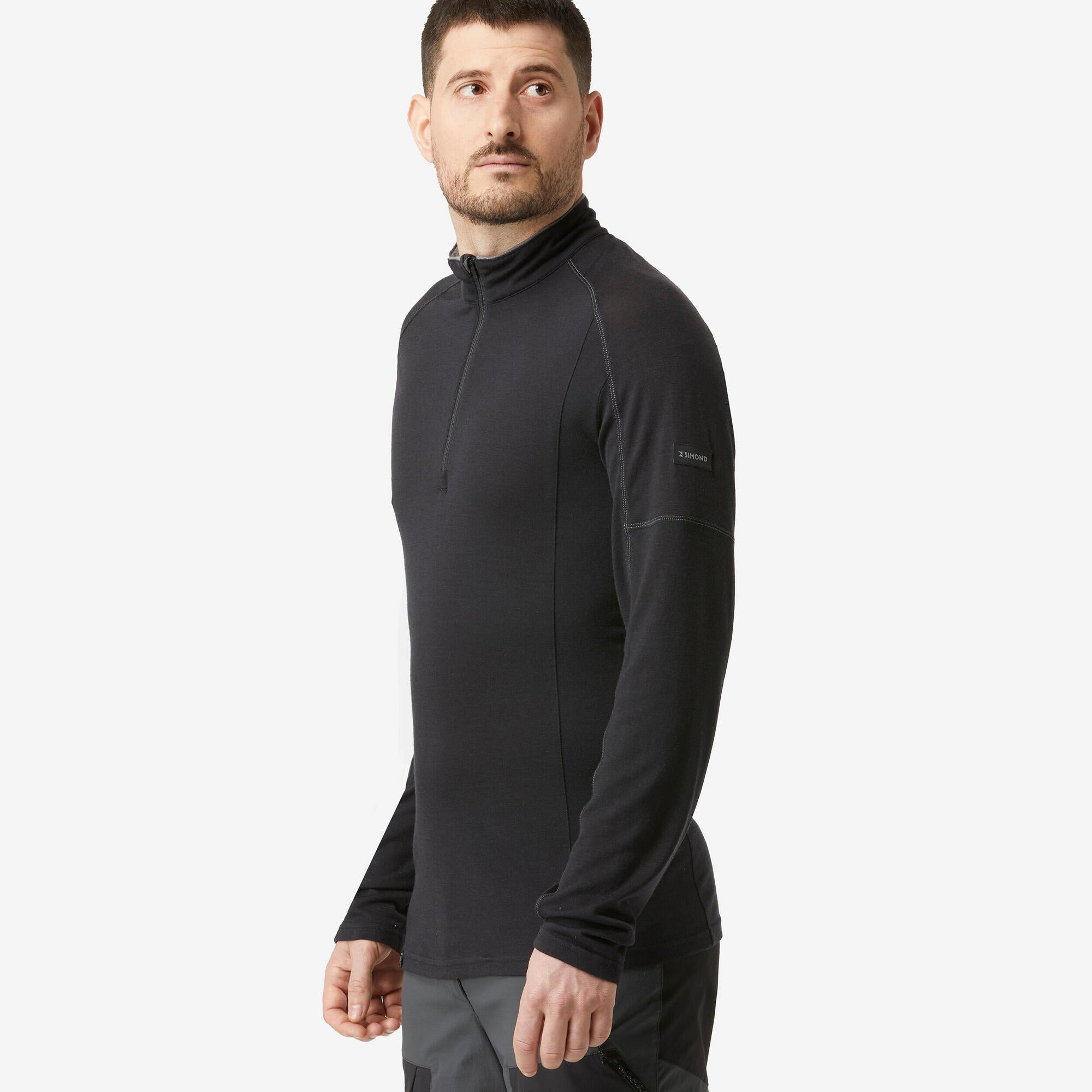 Simond Men's MT500 Merino Wool Long Sleeve Zip Collar Hiking Shirt - Lightweight & Moisture Wicking Base Layer for Mountain Backpacking, Camping & Outdoor Adventures