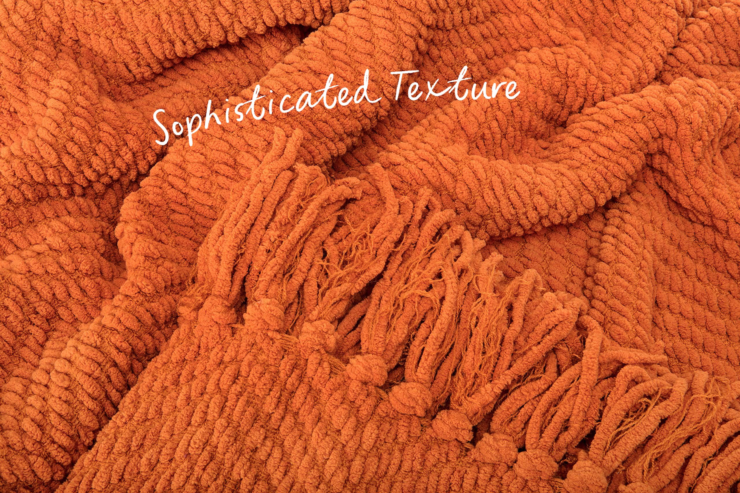 Premium Textured Knit Throw Blanket with Tassels - Ultra Soft & Cozy Blanket for Couch, Bed, Sofa - 50
