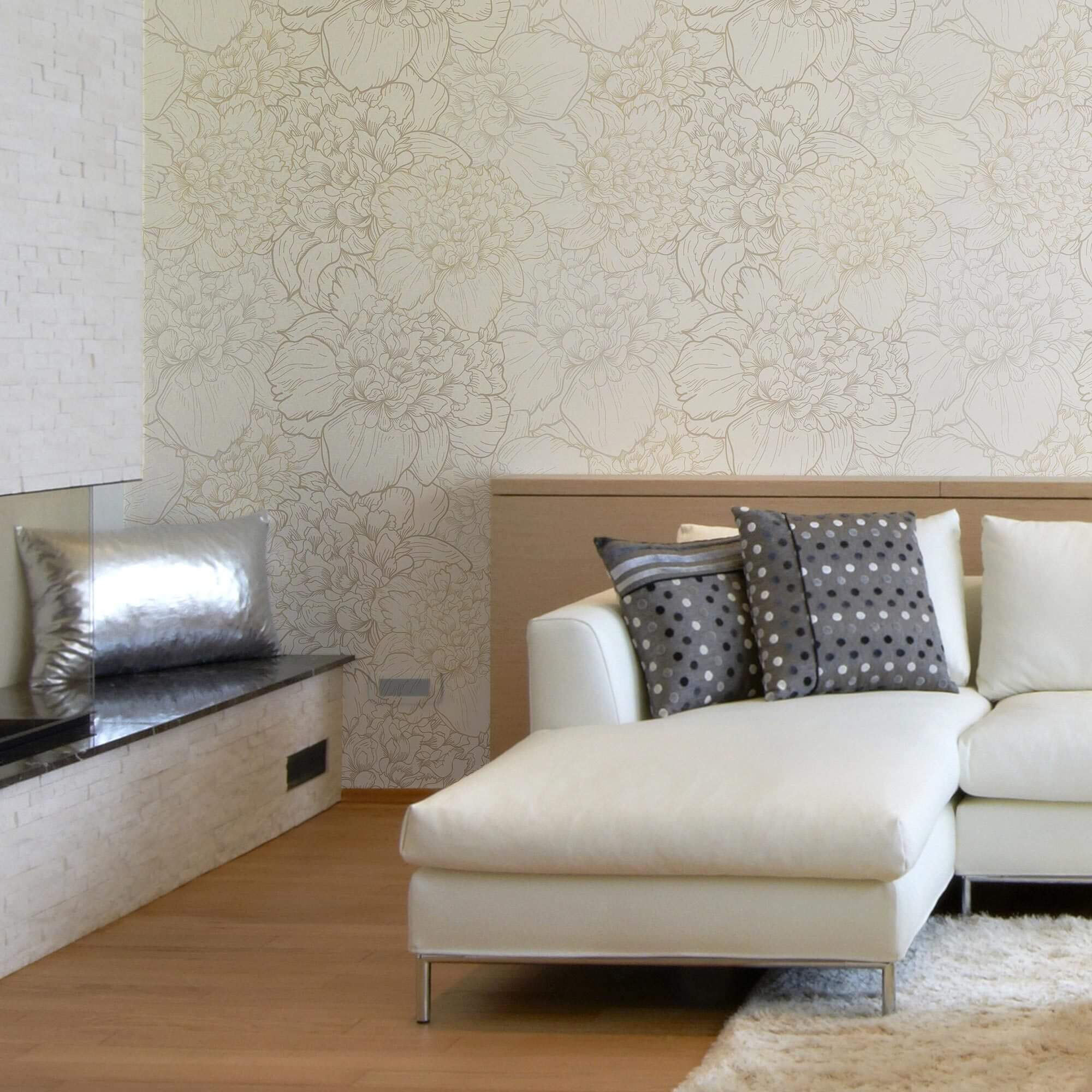 Beige Floral Peel and Stick Removable Wallpaper - Self-Adhesive Wall Decor for Bedroom, Living Room & Nursery - Easy to Apply & Remove