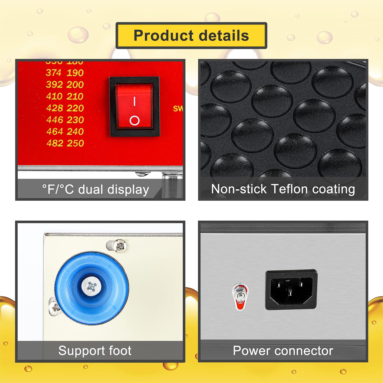 Electric Mini Dutch Pancake Maker - Commercial Non-Stick Poffertjes Grill with Double Switch, 110V 60Hz US Plug - Perfect for Bakery, Home Kitchen, Restaurant & Snack Bar - Make Dorayaki, Muffins & 25+ Treats - Ideal for Breakfast, Desserts & Party Catering