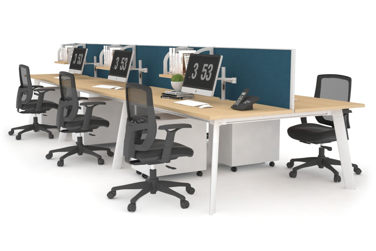 6-Person Workstation with White Frame - 1600L x 700W Dimensions - Ideal for Office, Coworking Spaces & Home Offices