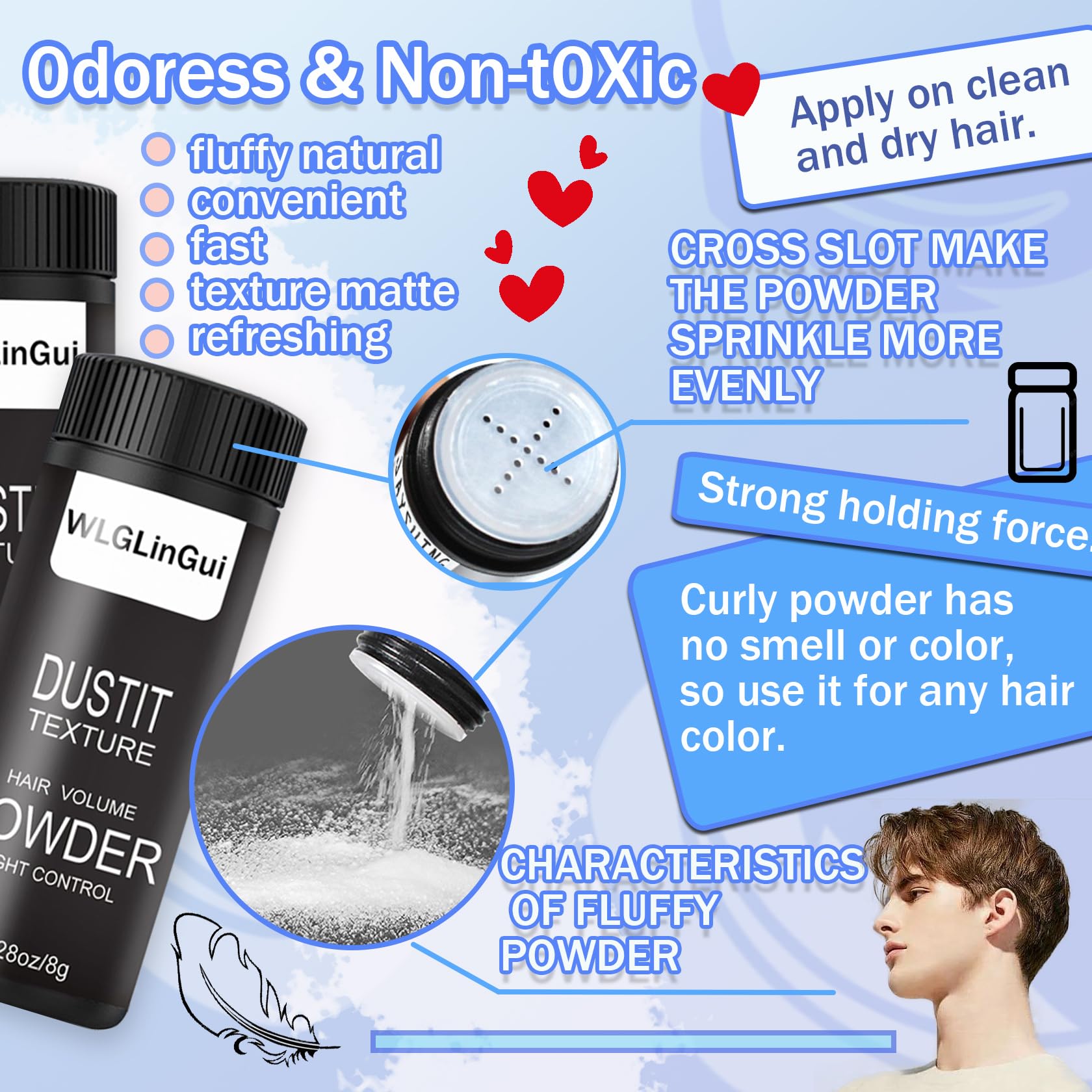 Men's Hair Styling Powder - Volumizing & Texturizing Powder for Fluffy Hairstyles - 8g Hair Texture Powder for Natural Volume & Grip - Perfect for Daily Styling, Special Occasions & Professional Looks