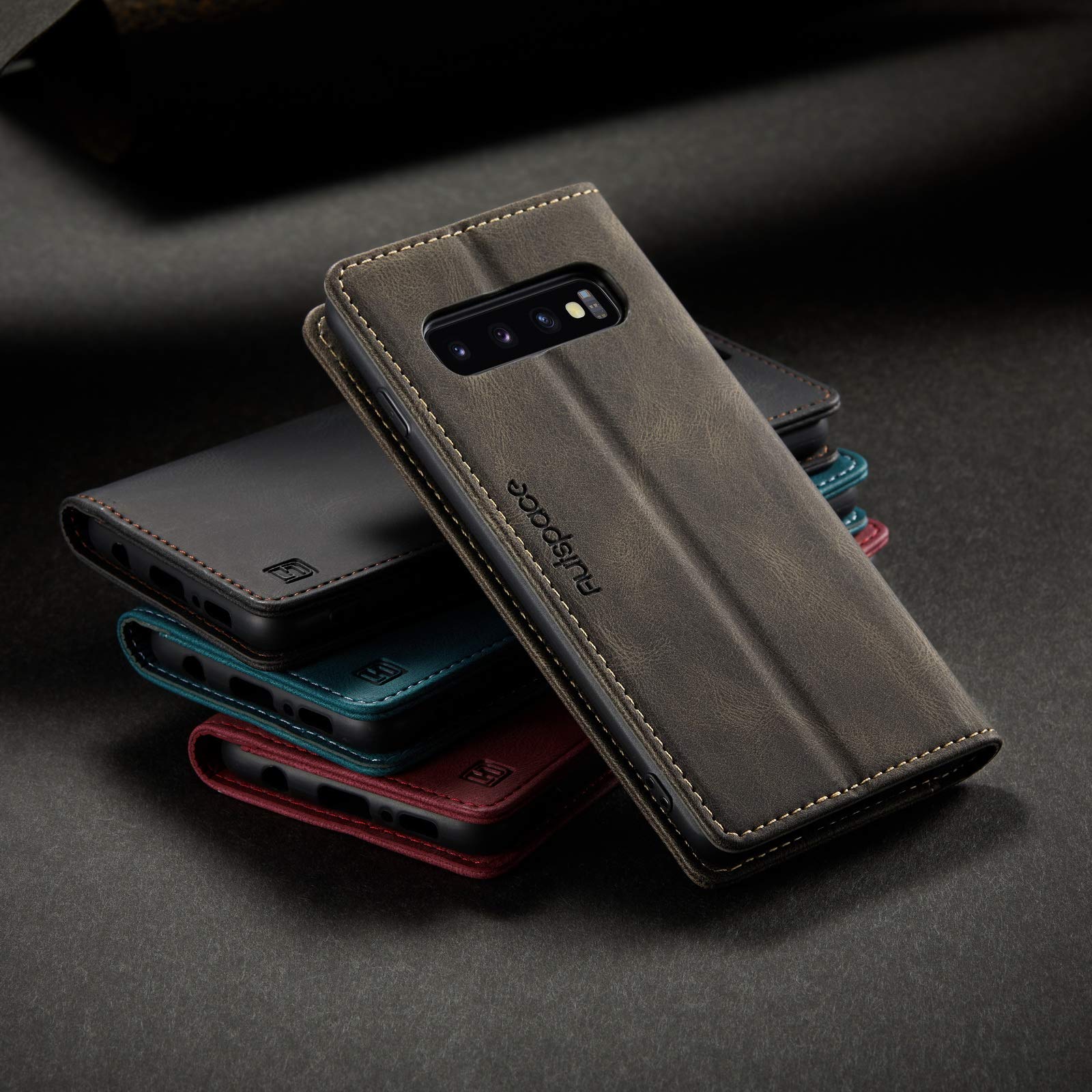 Vintage Leather Wallet Case for Samsung Galaxy S10 with Card Holder & Kickstand | Magnetic Flip Folio Cover | Perfect for Business, Travel & Everyday Use - Blue