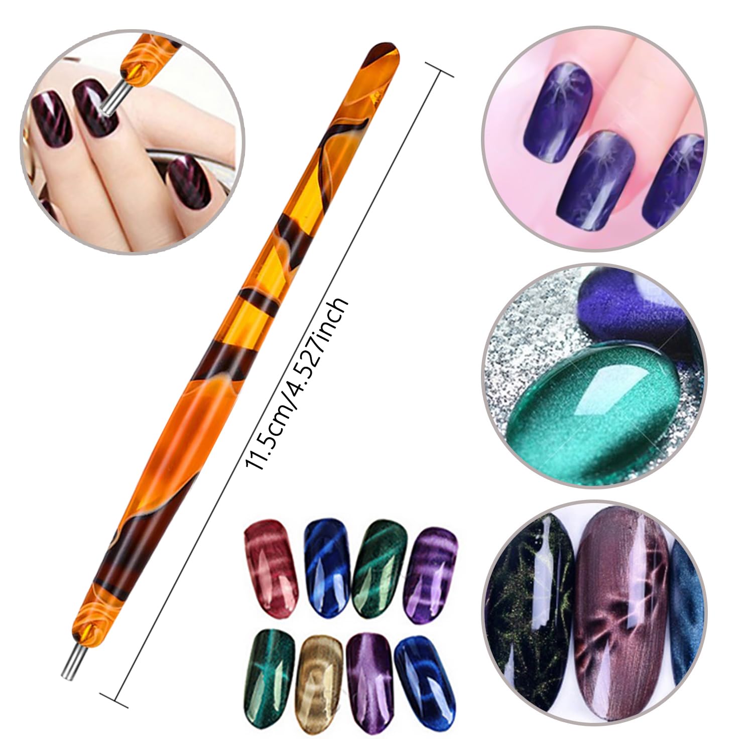 10Pcs Double Head Cat Eye Nail Art Magnet - Strong 3D Magnetic Pen for Gel Polish, Manicure Tools for Stunning Cat Eye Nail Designs | Perfect for Salon, Home Nail Art & DIY Manicures