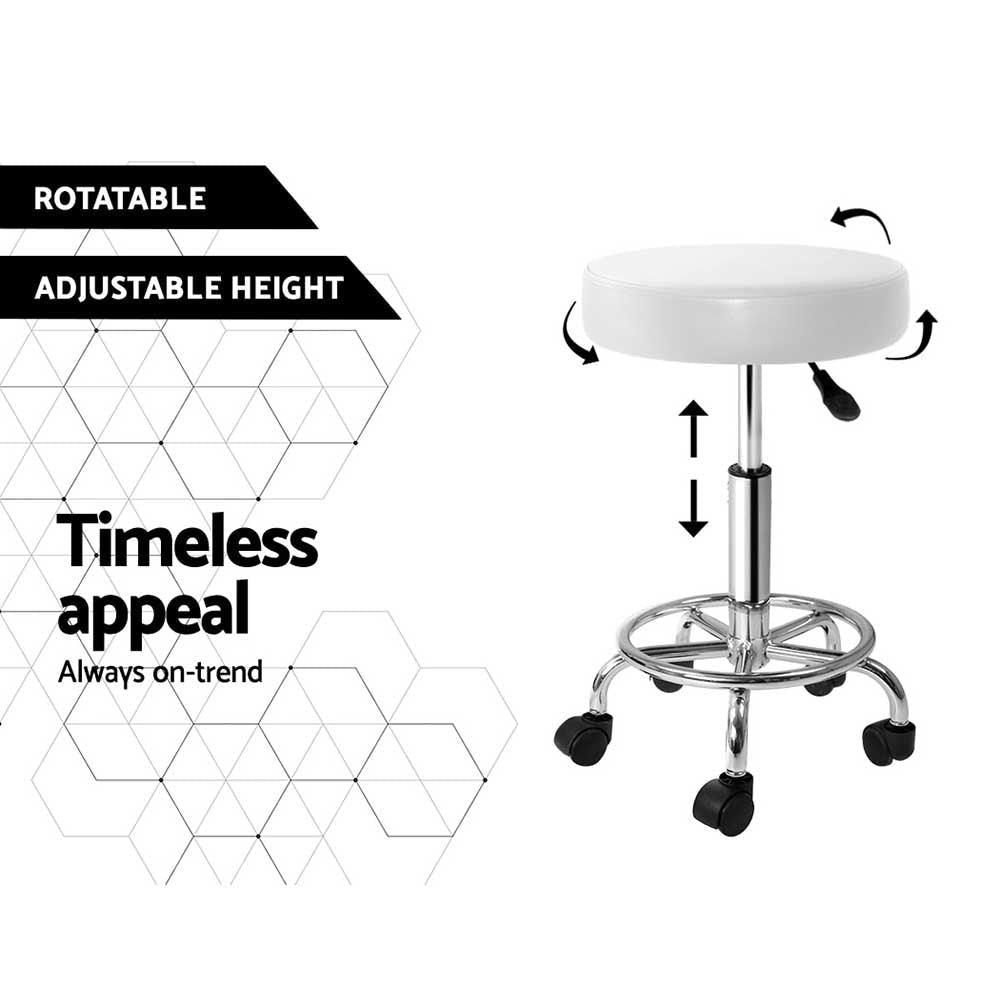 Artiss White Swivel Round Stool Chair - Salon Stool for Barber, Hairdressing & Beauty Salon - Perfect for Salon, Spa, Home & Office Use