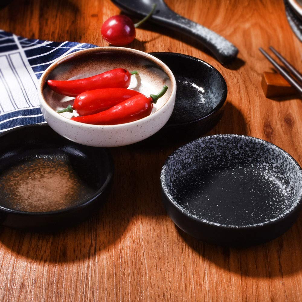 Vintage Japanese Soy Sauce Dish Set - 4 Ceramic Dipping Bowls for Sushi, Salad, Seasoning & Spices | Perfect for Asian Cuisine, Home Dining & Restaurant Use