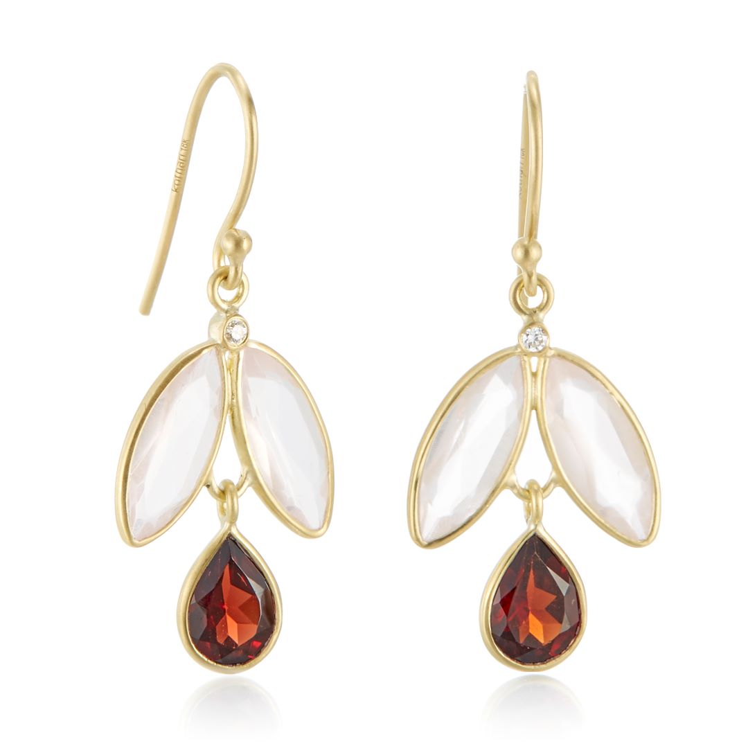Rose Quartz & Garnet Drop Earrings for Women - Dainty Gemstone Dangle Earrings for Valentine's Day, Wedding & Evening Party Jewelry Gift