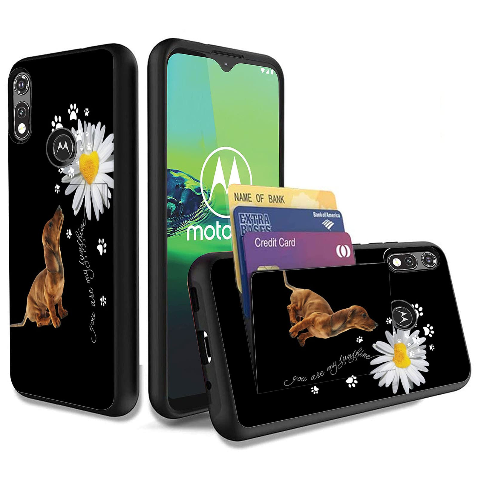 Motorola Moto E 2020 Case - Wallet Phone Case with Credit Card Holder | Dual Layer Hybrid PC + TPU Protective Cover | Compatible with Moto E (2020) | Cute Dachshund 'You Are My Sunshine' Design | Perfect for Everyday Use & Travel