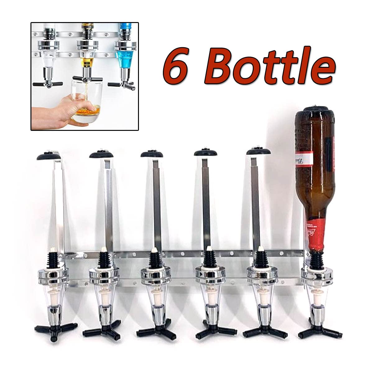 ECUTEE Wall Mounted 6-Bottle Liquor Dispenser - Wine & Beverage Pouring System for Home Bar, Party, Restaurant - Perfect for Beer, Soda, Coke, Fizzy Drinks & Mixed Cocktails