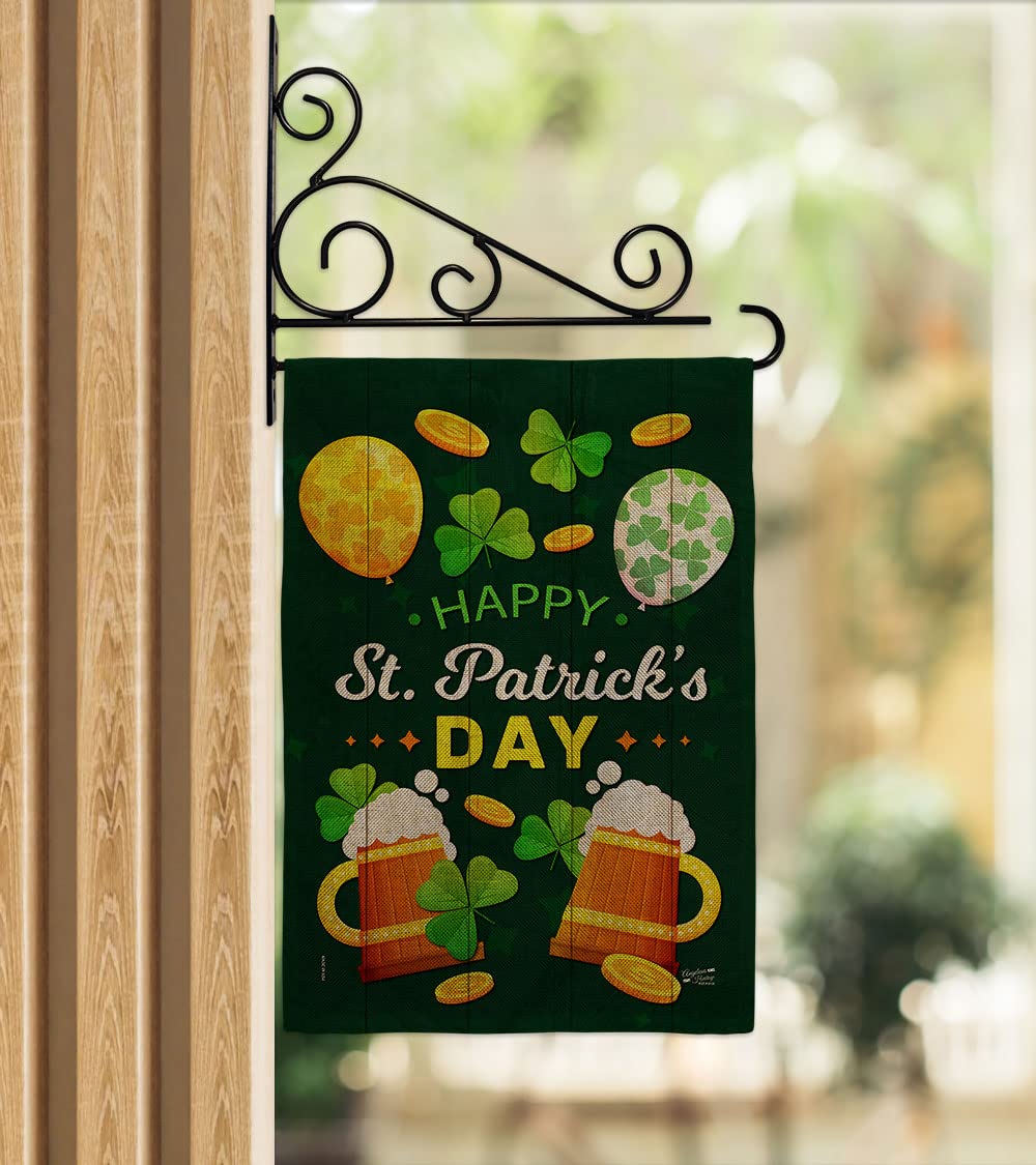 St. Patrick's Day Burlap Garden Flag Set - Double-Sided 13x18.5 Inch Irish Shamrock Leprechaun Lucky Coin Design - Spring Yard Decor, House Banner, Holiday Gift - Made in USA | Perfect for Front Porch, Patio, and St. Patrick's Day Party Decorations