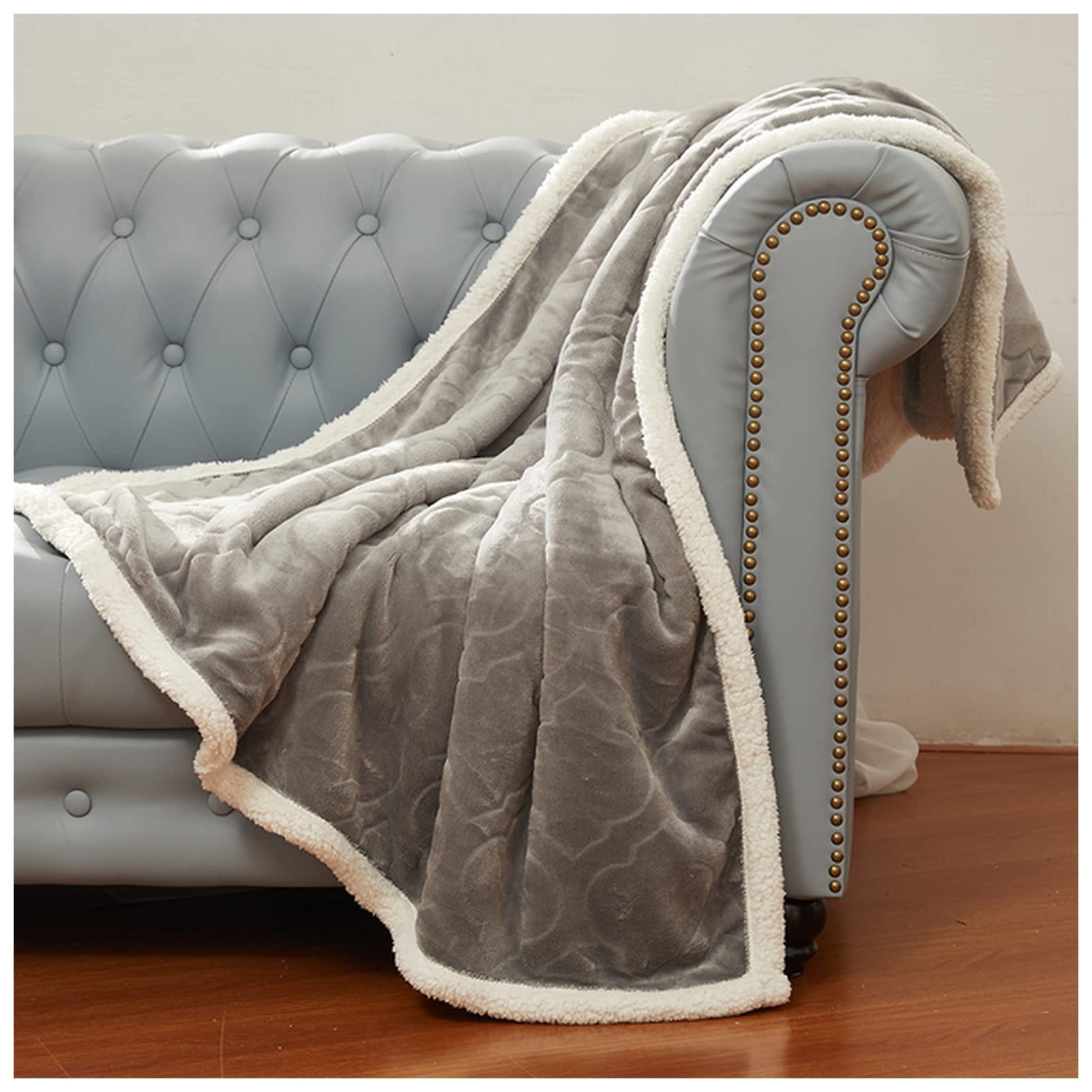 Bamutech Fleece Blanket - Large Soft Plush Blanket for Bed, Sofa, and Picnic - Warm Wool Bedspread for Winter - Thick Decorative Throw Blanket (Gray, Russian Federation Size) - Perfect for Cozy Nights, Camping, and Home Decor