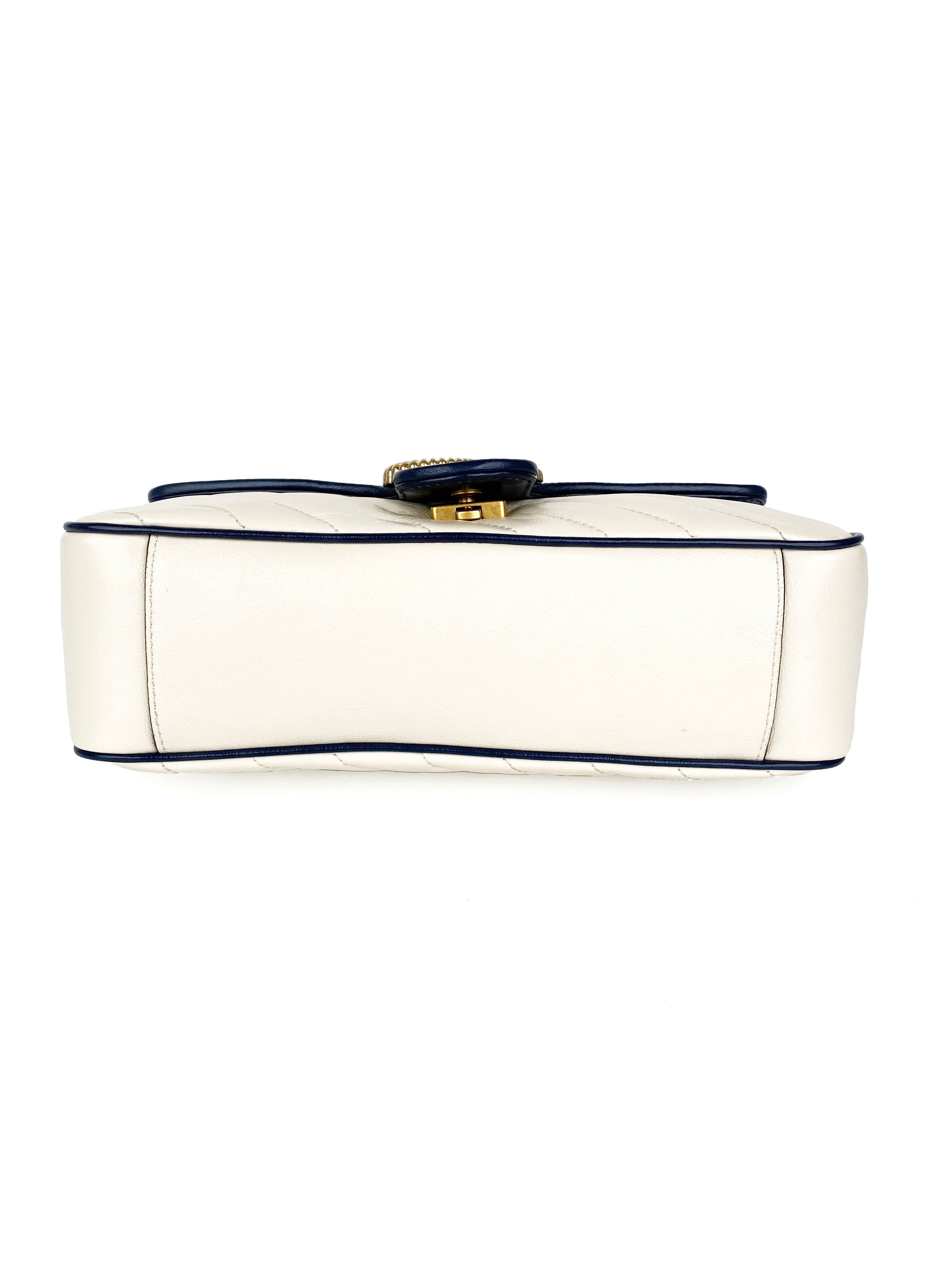 Gucci GG Marmont Torchon Shoulder Bag in White & Blue | Luxury Designer Handbag for Women | Perfect for Date Night, Office & Special Occasions