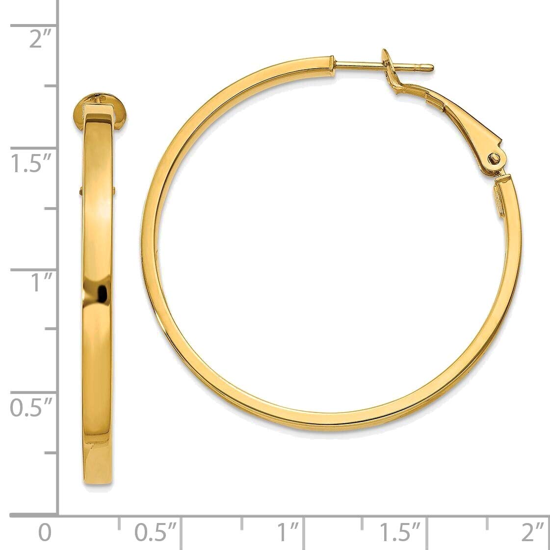 14K Yellow Gold 3x37mm Polished Square Tube Round Hoop Earrings for Women - Elegant Everyday Jewelry, Perfect for Office, Date Night & Special Occasions
