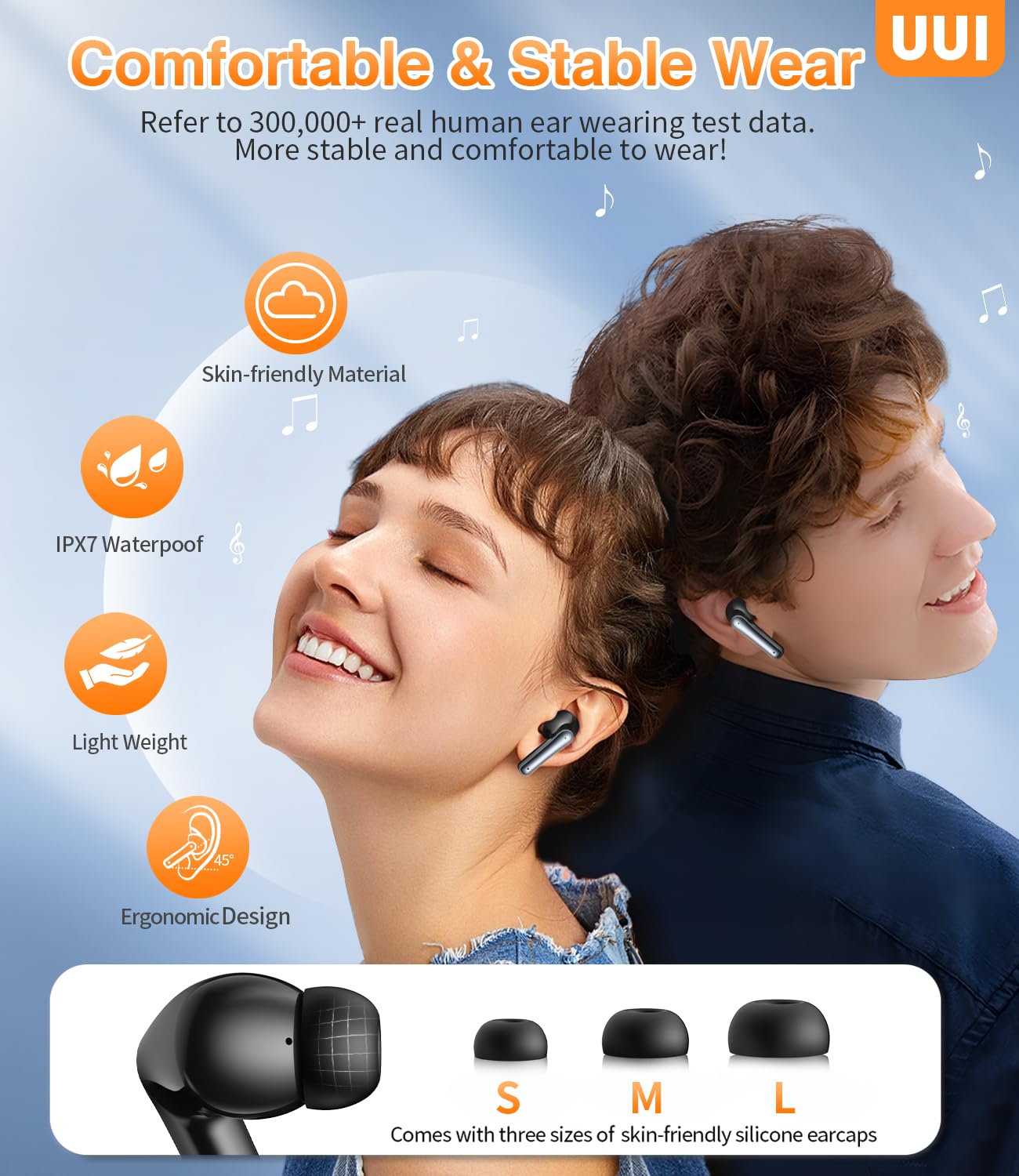 UUI Wireless Earbuds Bluetooth 5.3 Headphones - 48H Playtime with LED Display Charging Case, IPX7 Waterproof, Deep Bass Stereo, Built-in Mic - Compatible with iPhone, Android, Laptop - Perfect for Sports, Workouts & Travel
