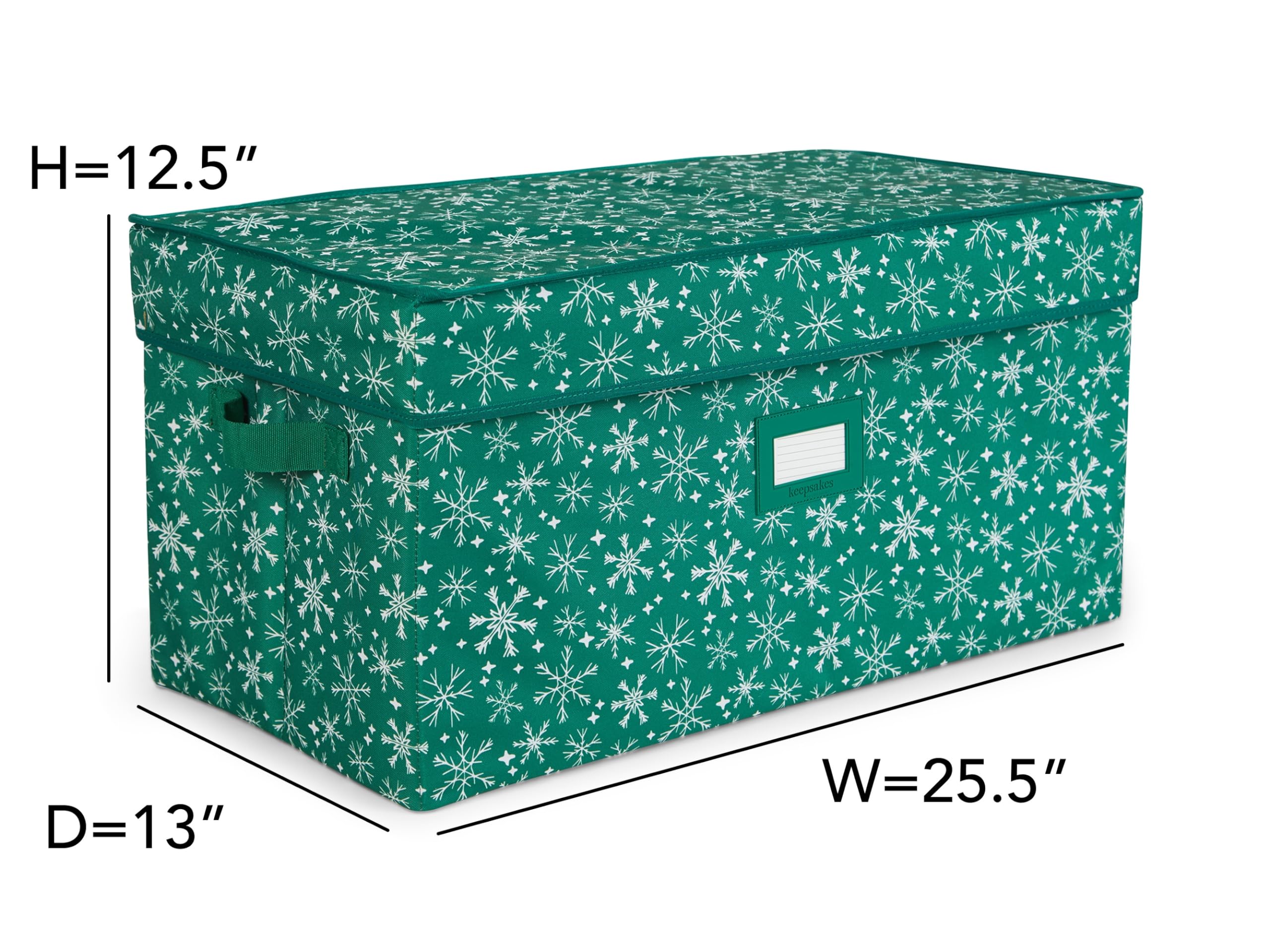 Covermates Keepsakes Adjustable Ornament Storage Box with Carrying Handles & Padded Protection - Holiday Decoration Organizer for Christmas Tree Ornaments (Green Snowflake Design) - Perfect for Seasonal Storage & Home Organization