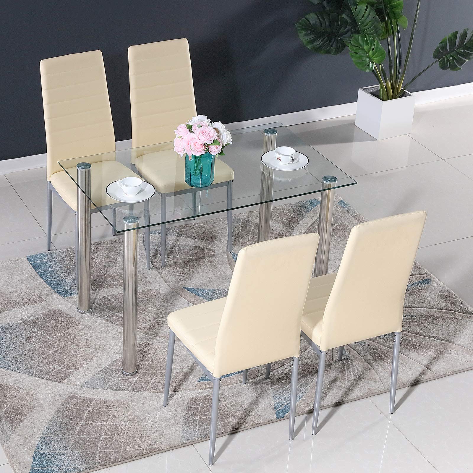 Tempered Glass Dining Table 28x43 Inch - Rust-Resistant Metal Legs, Clear Modern Kitchen Table for Home, Restaurant & Coffee Shop - Perfect for Small Spaces & Indoor Dining