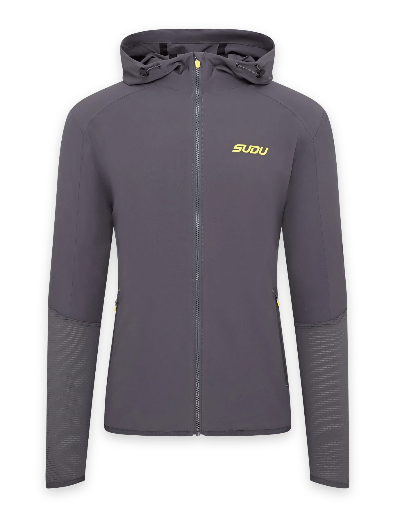 SRJ FZ 01 Full Zip Jacket for Men & Women - Lightweight Windproof Hooded Fleece Jacket in Grey/Yellow - Perfect for Hiking, Running & Outdoor Activities