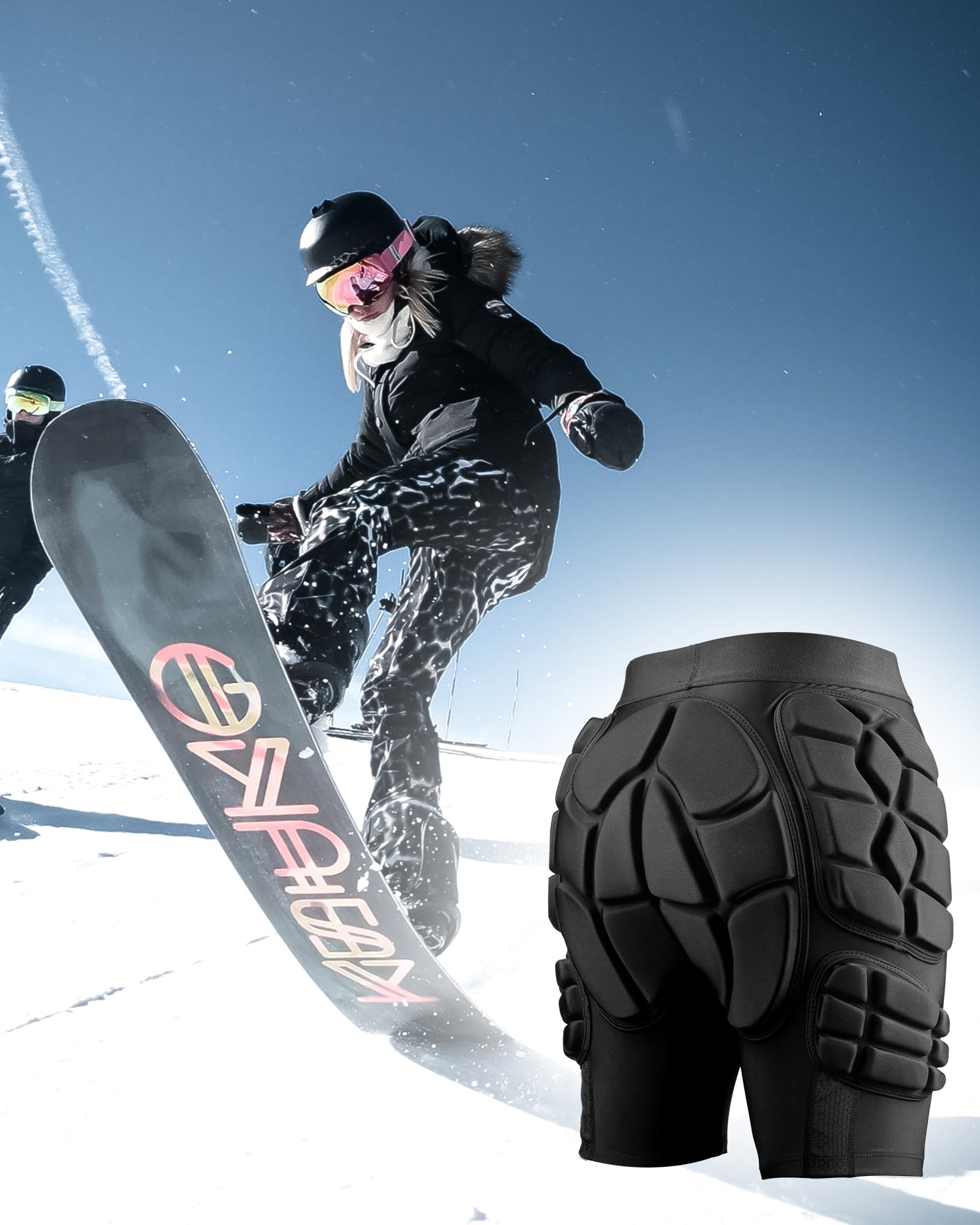 OutdoorMaster 3D Protection Snowboard Impact Shorts with Thick EVA Pads - Tailbone Protection for Snowboarding, Skiing & Skating - Available in 3 Sizes - Perfect for Winter Sports & Extreme Activities
