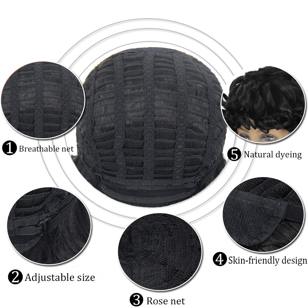 KEAT Short Big Curly Kinky Wigs for Black Women - Afro Wavy Mixed Brown Synthetic Wig with Bangs | Natural-Looking Synthetic Hair for African American Women | Perfect for Daily Wear, Cosplay & Special Occasions
