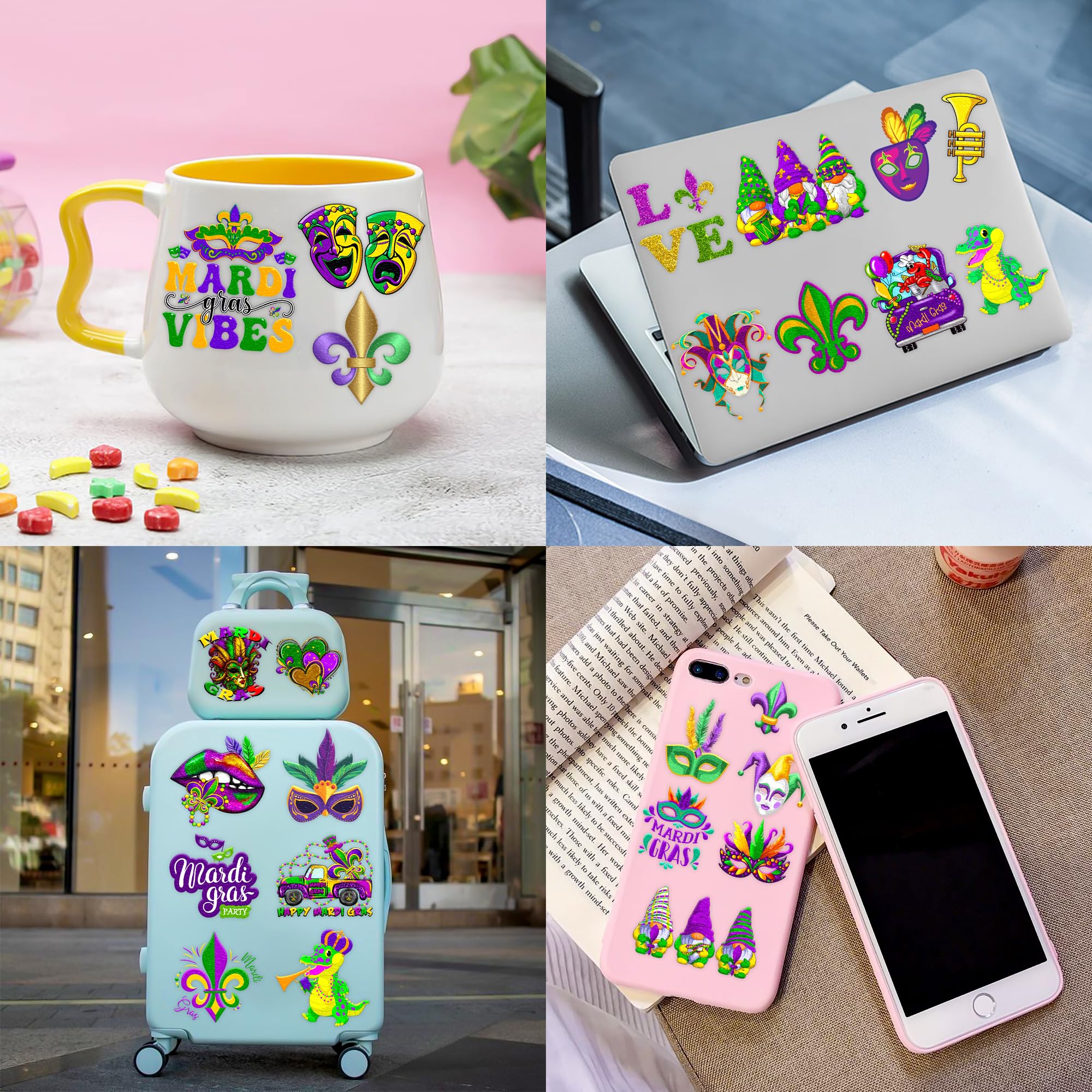 101 Pcs Mardi Gras Temporary Tattoos for Kids - Fat Tuesday Party Supplies, Masquerade Celebration Stickers, New Orleans Carnival Decorations | Perfect for Birthday Parties, Festivals & Themed Events - Fun Kids Gift Idea