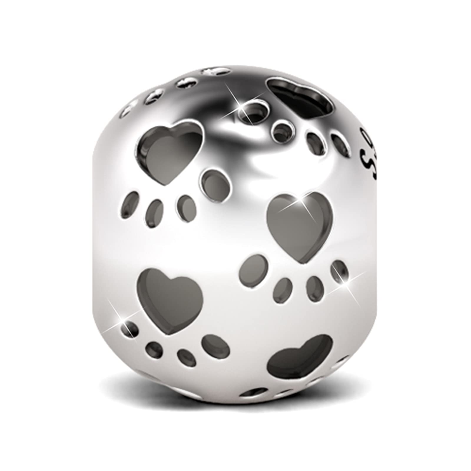 GNOCE Sterling Silver Pet Paw Print Charm Bead - Hollow Animal Paw Charm for Bracelets & Necklaces - Perfect Christmas Gift for Cat & Dog Lovers - Great for Pet Memorial Jewelry and Animal-Themed Accessories