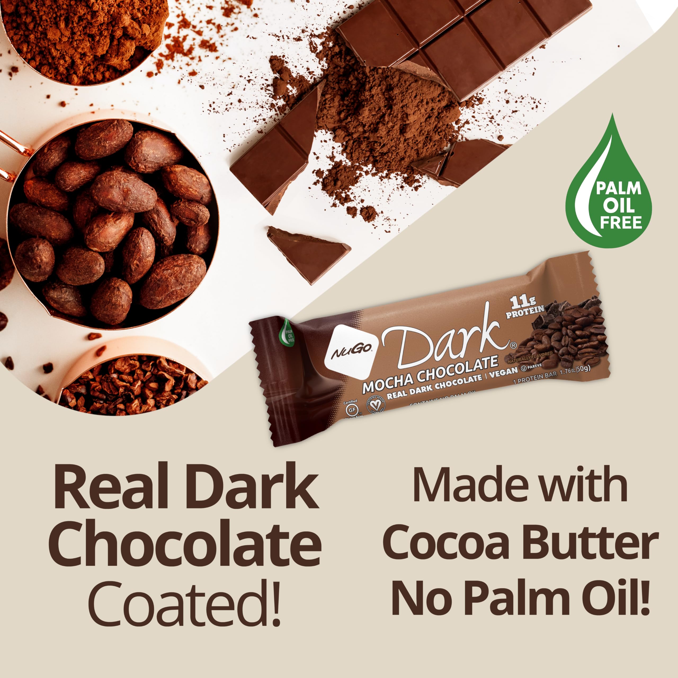 NuGo Dark Chocolate Chocolate Chip Protein Bar - 12g Vegan Protein, 200 Calories, Gluten Free, 24 Count - Perfect for Post-Workout Recovery & Healthy Snacking