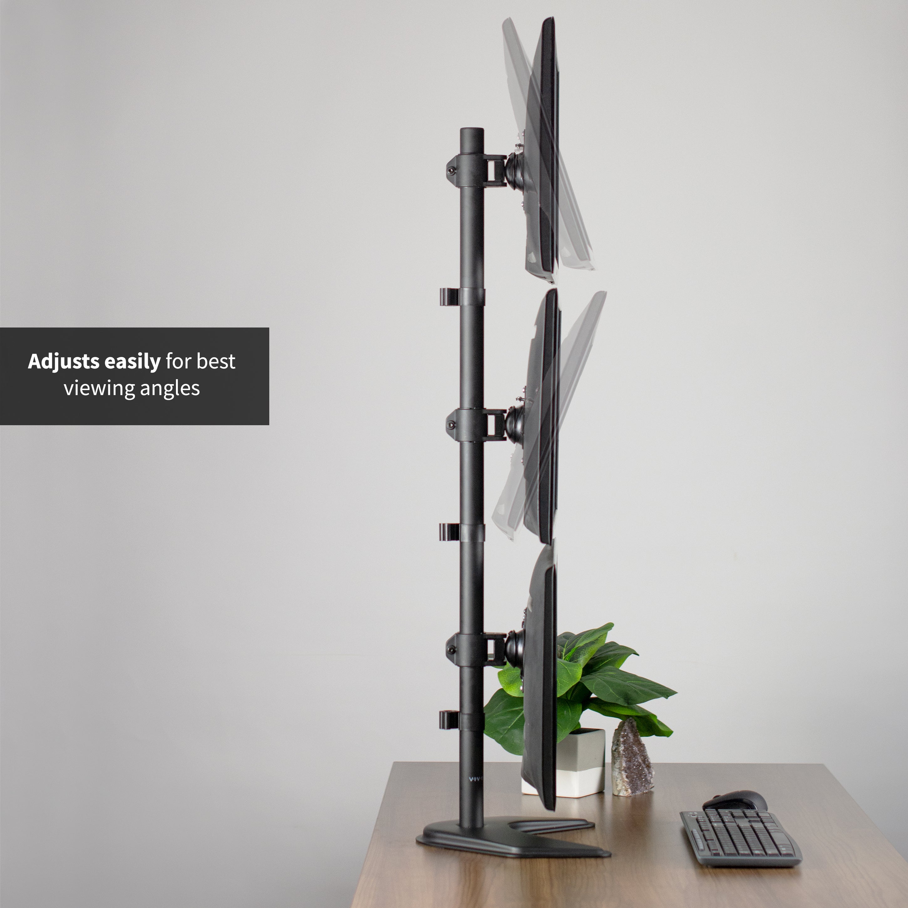 Adjustable Vertical Triple Monitor Stand for 13” to 27” Screens - Ergonomic Desk Mount for Home Office, Gaming & Workstation Setup