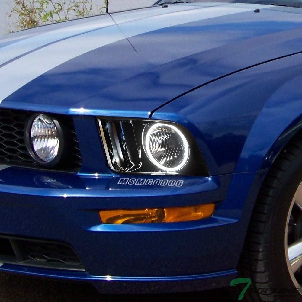 2005-2009 Ford Mustang LED Headlights - Black Housing with White Halo Rings - Direct Fit Replacement - Upgrade for Night Driving & Car Shows
