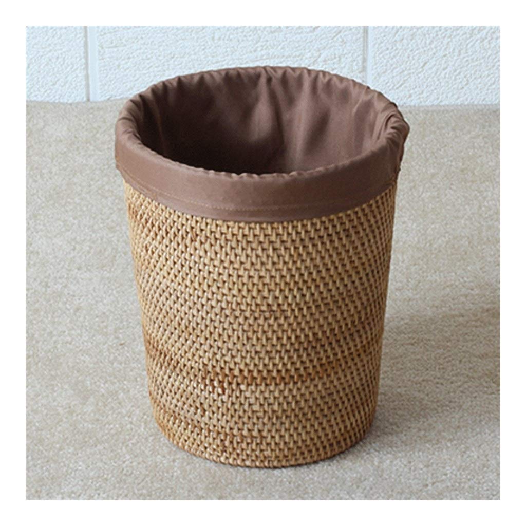 Eco-Friendly Handmade Rattan Trash Bin with Inner Cloth Liner - Durable Storage Basket for Waste Paper, Kitchen, Bathroom & Office Decor | Vietnamese Craftsmanship | Cylindrical Tabletop Design