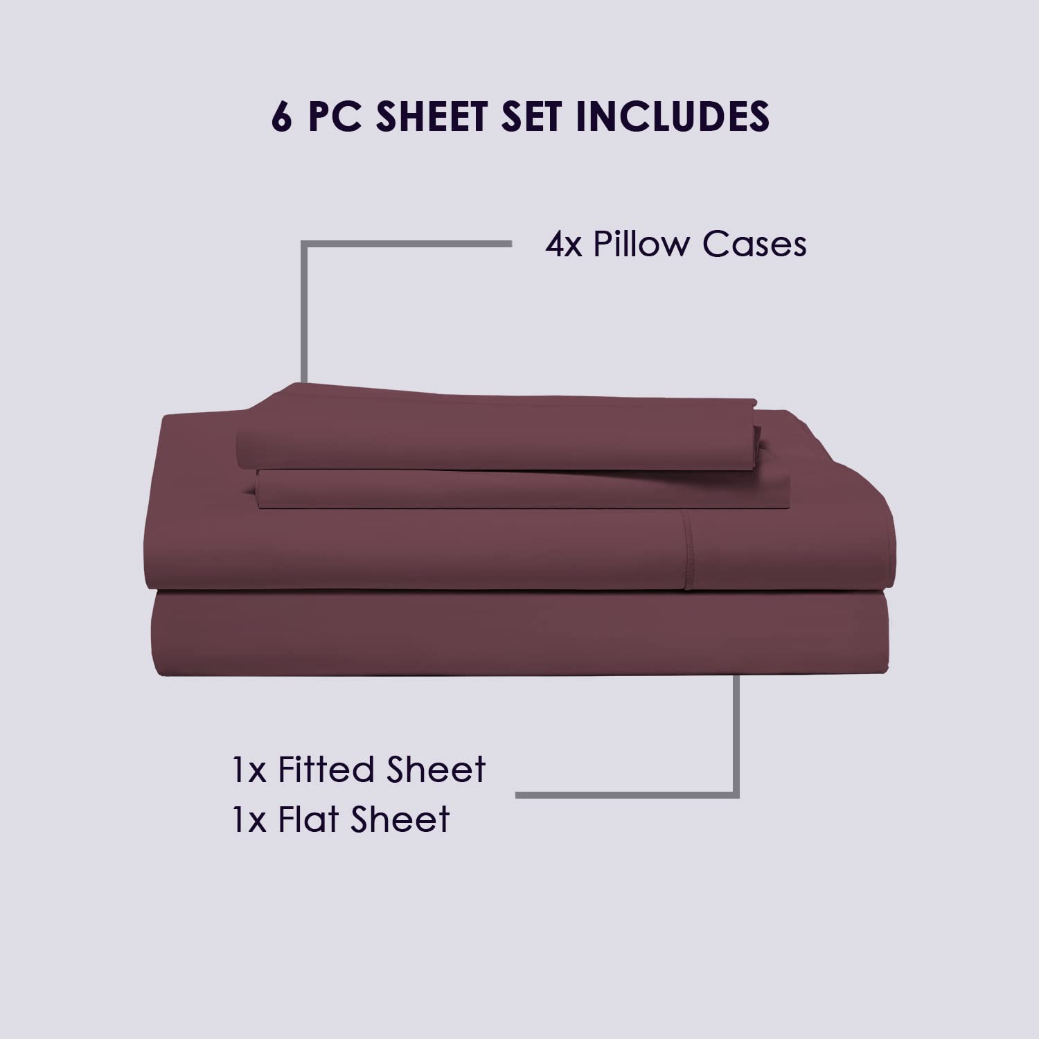 Pizuna Pure 100% Cotton Sheets 6pc King Size - 800 Thread Count Long Staple Cotton Sateen Bedding Set with 15
