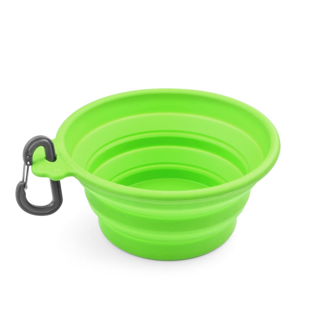 Flexzion 12oz Collapsible Silicone Dog Bowl - Portable Travel Pet Food & Water Dish for Dogs, Cats, Puppies - Lightweight Pop-Up Feeder with Carabiner Clip - Perfect for Hiking, Camping & Outdoor Adventures (Green, 350ml)
