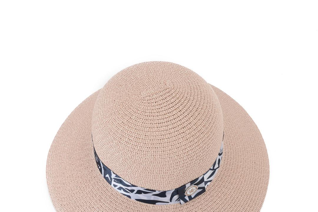 Elegant Pink Orchid Floral Print Hat for Women - Navy Blue Sun Hat with Wide Brim for Beach, Garden, and Outdoor Activities