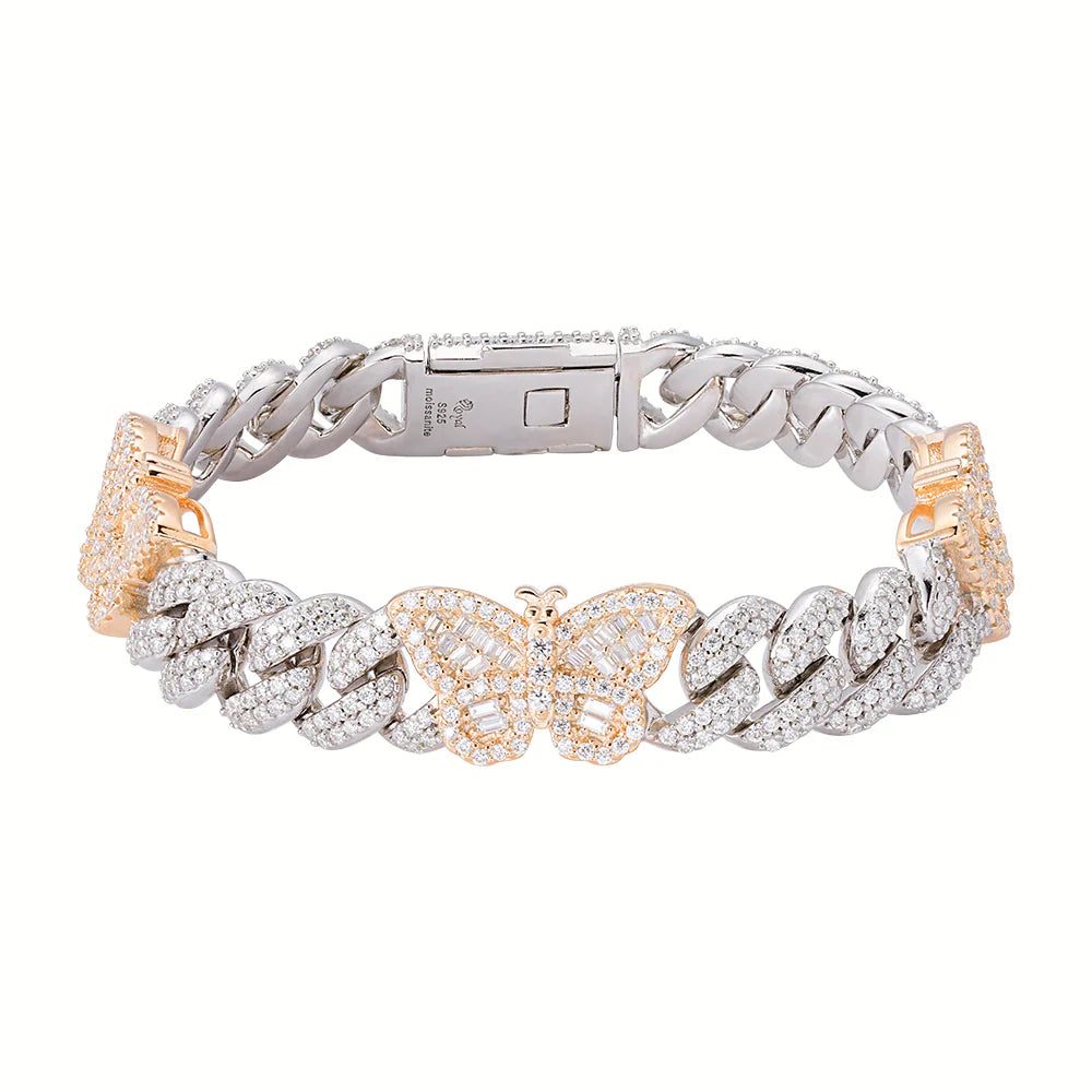 Miami Cuban Moissanite Bracelet for Women - 925 Sterling Silver Butterfly Link Chain - Perfect for Gifts, Parties & Everyday Wear