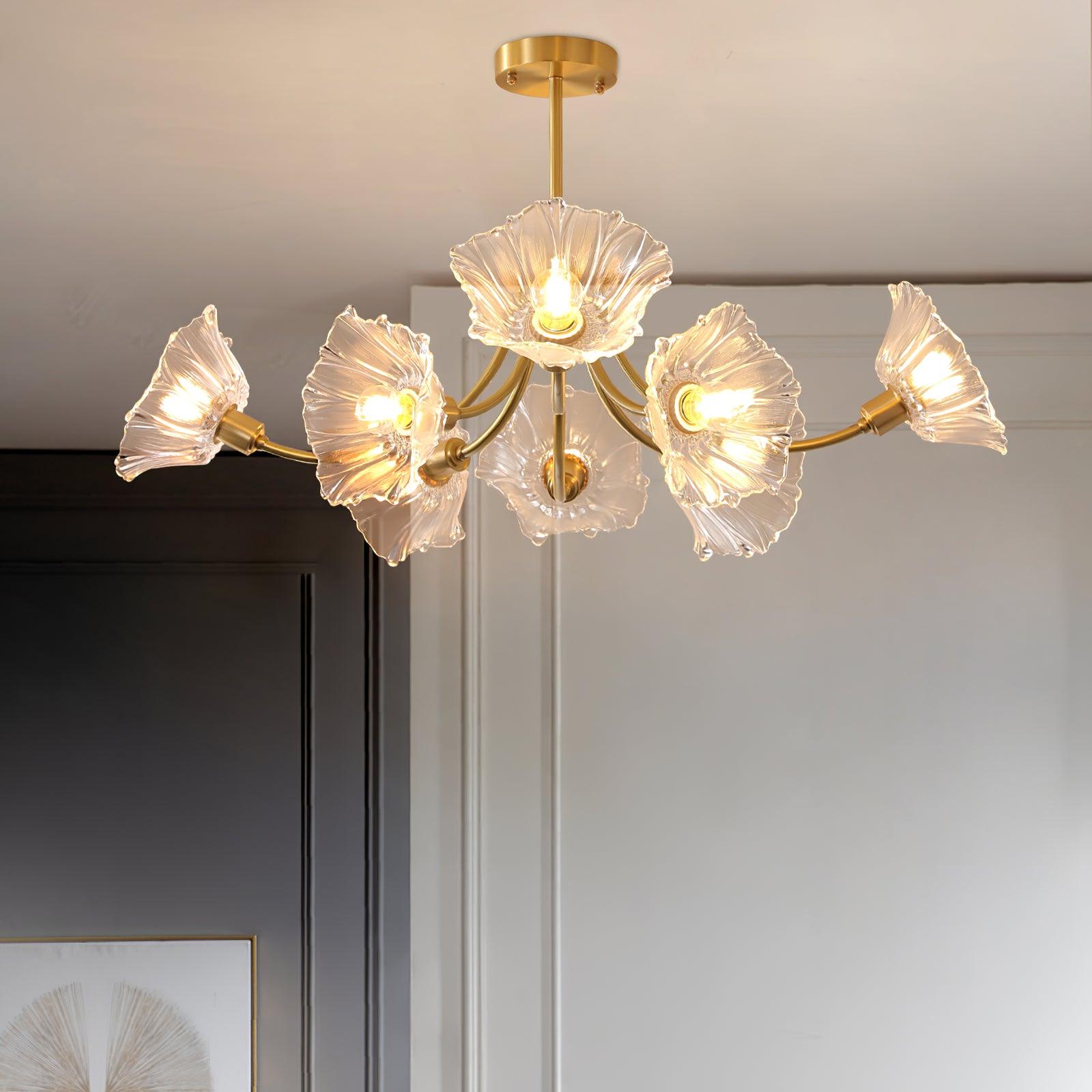 Elegant Kalin Flower Glass Chandelier - Modern Crystal Ceiling Light Fixture for Dining Room, Living Room & Bedroom Decoration