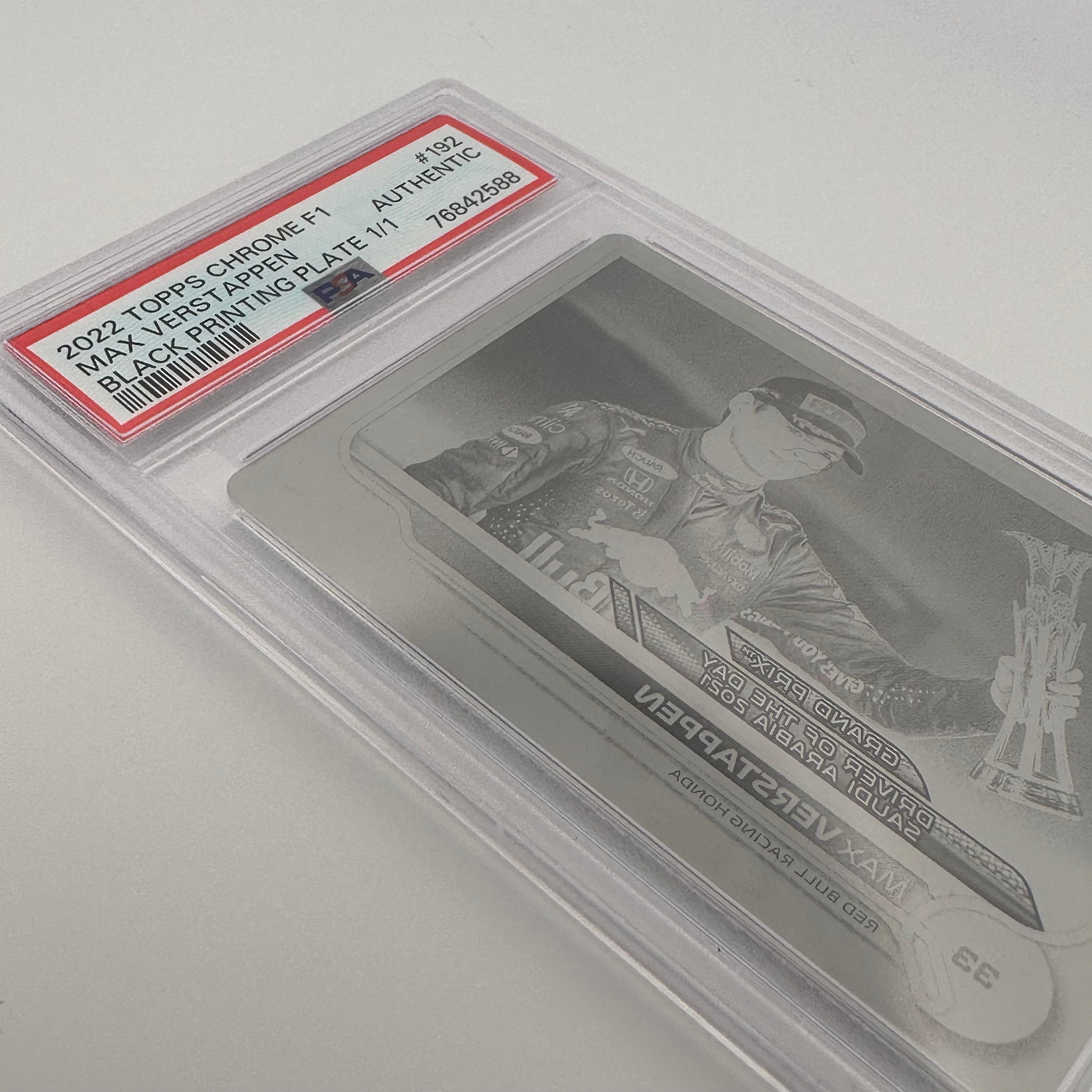 PSA Authentic 1/1 Max Verstappen #192 Black Printing Plate - Rare Collectible for F1 Racing Fans & Sports Memorabilia Enthusiasts - Perfect for Display, Trading Cards Collection, and Man Cave Decor