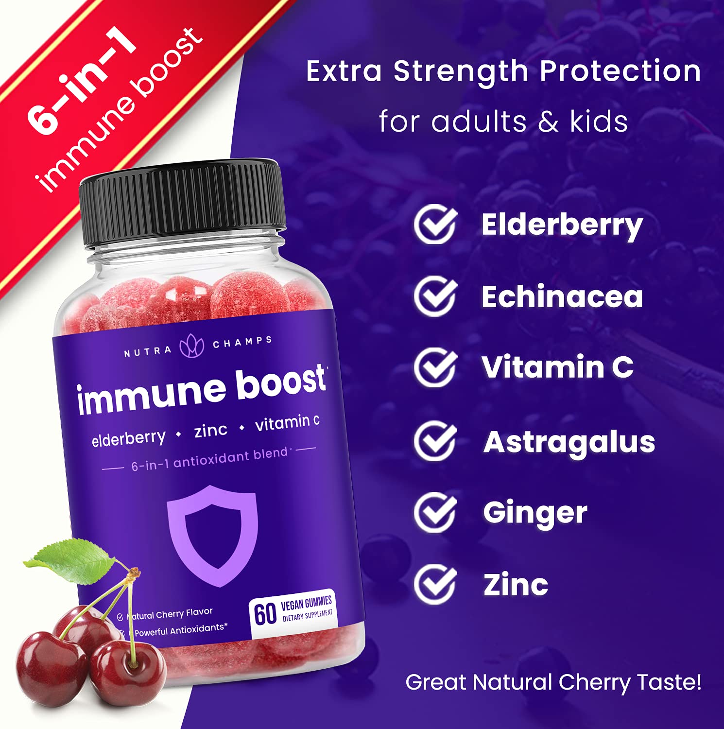 NutraChamps Immune Support Gummies & Elderberry Gummies (2-Pack Bundle) - Boosts Immunity, Vitamin C & Antioxidant Supplement - Perfect for Cold & Flu Season, Travel & Daily Wellness