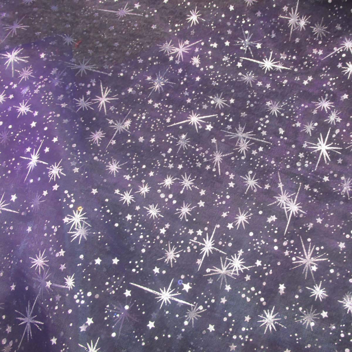 Sparkling Silver Star Print Organza Fabric - 58