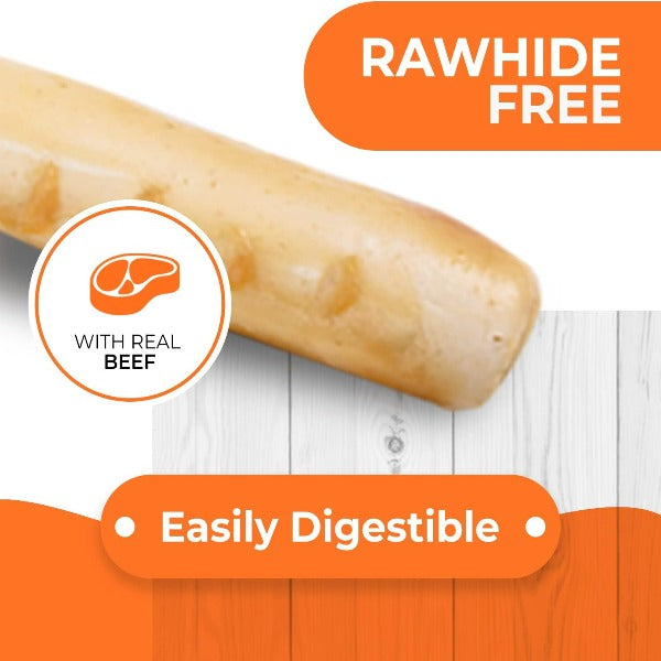 Natural Hide-Free Beef Roll Dog Chews - Healthy & Digestible Treats for Puppies & Adult Dogs - Perfect for Training, Teething Relief & Dental Health
