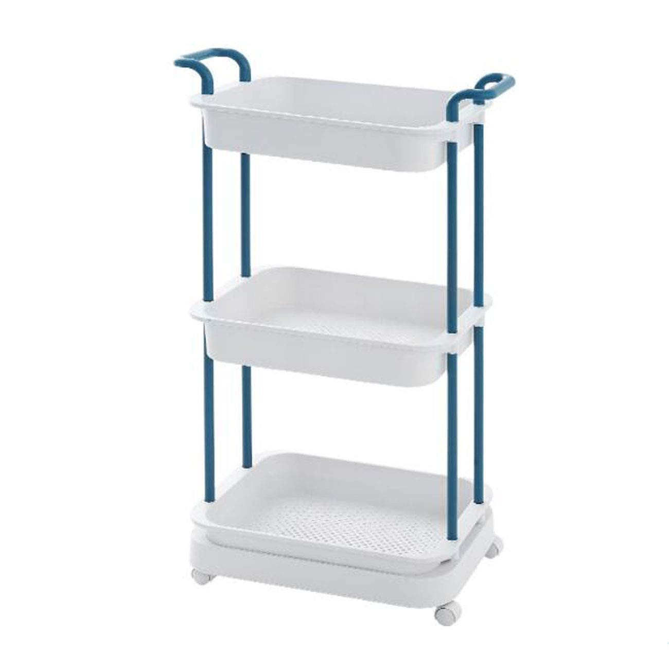 3-Tier Rolling Storage Cart with Handle & 4 Wheels - Mobile Utility Organizer with Breathable Baskets for Bathroom, Bedroom, Office & Kitchen (Blue, 53x30x87.5cm) - Perfect for Home Organization, Laundry Room Storage & Office Supplies