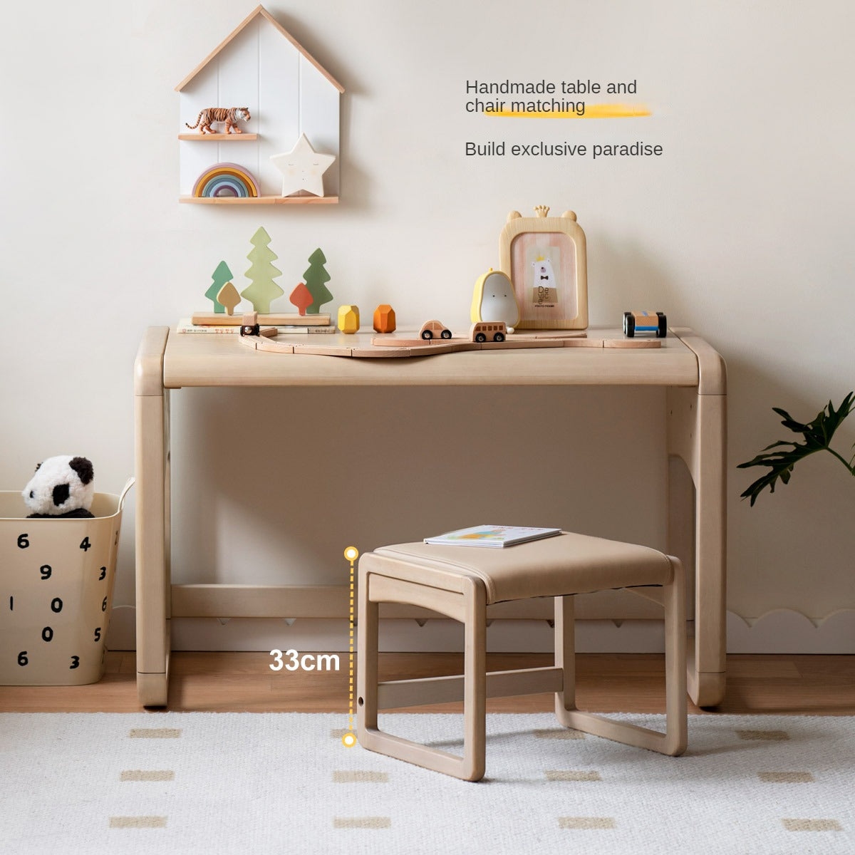Handmade Solid Birch Wood Children's Writing Desk - Kids Study Table for Home & Classroom Learning Activities