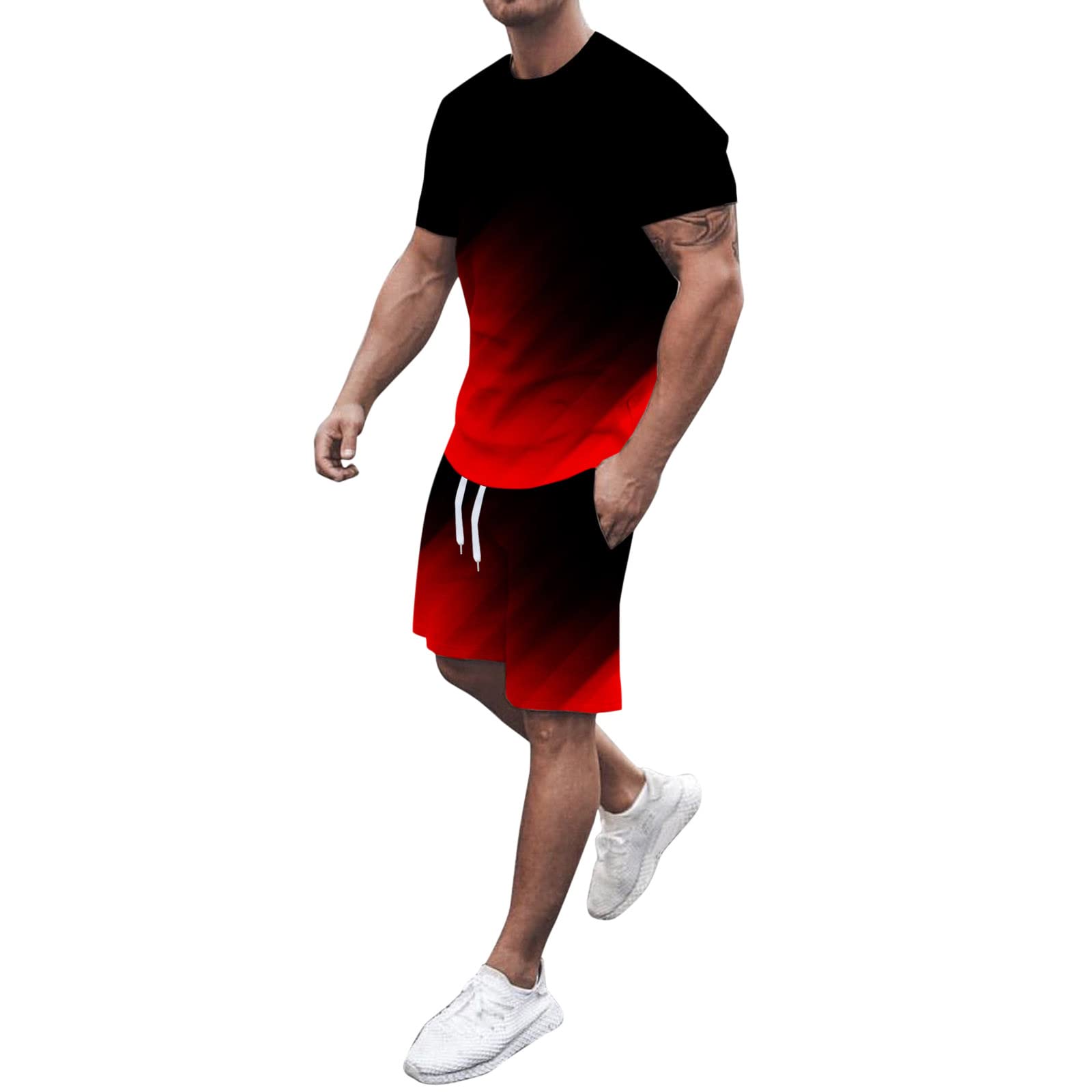 2-Piece Men's Workout Outfit - Short Sleeve Muscle Shirt & Athletic Shorts Set | Summer Sportswear, Gym Clothes & Casual Tracksuit for Running, Training & Outdoor Activities