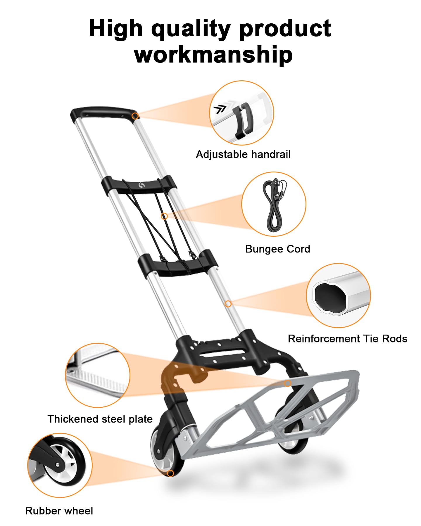Foldable Aluminum Hand Truck with Wheels - Lightweight Portable Dolly Cart for Moving, Travel, Shopping & Office Use | Collapsible Luggage Trolley for Airport, Hotels & Home Utility