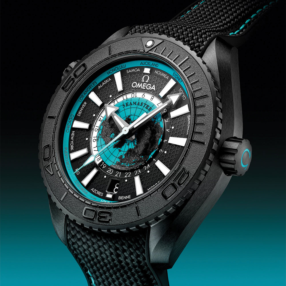 Omega Seamaster Planet Ocean 600M Black Ceramic 45.5mm Men's Dive Watch with Black & Turquoise Dial on Rubber Strap - Professional Scuba Diving, Luxury Water Sports & Formal Occasions