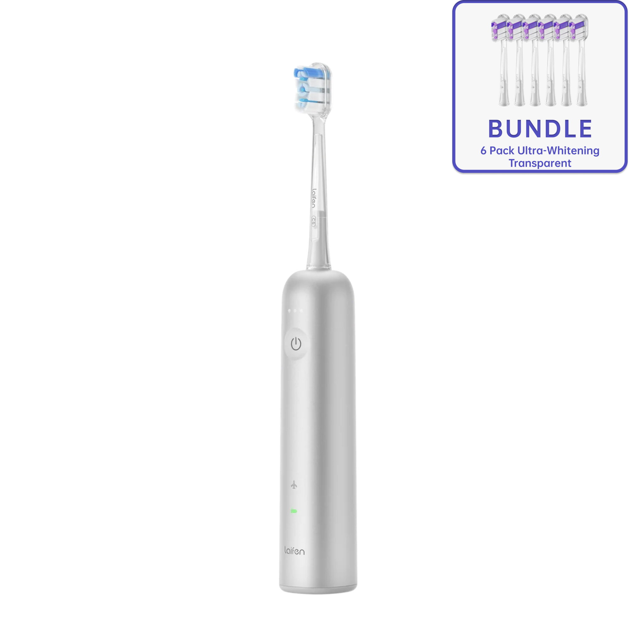Premium Aluminum Alloy Electric Toothbrush Handle with 6 Replacement Brush Heads - Gentle Deep Cleaning for Sensitive Teeth & Gums - Perfect for Travel & Daily Oral Care